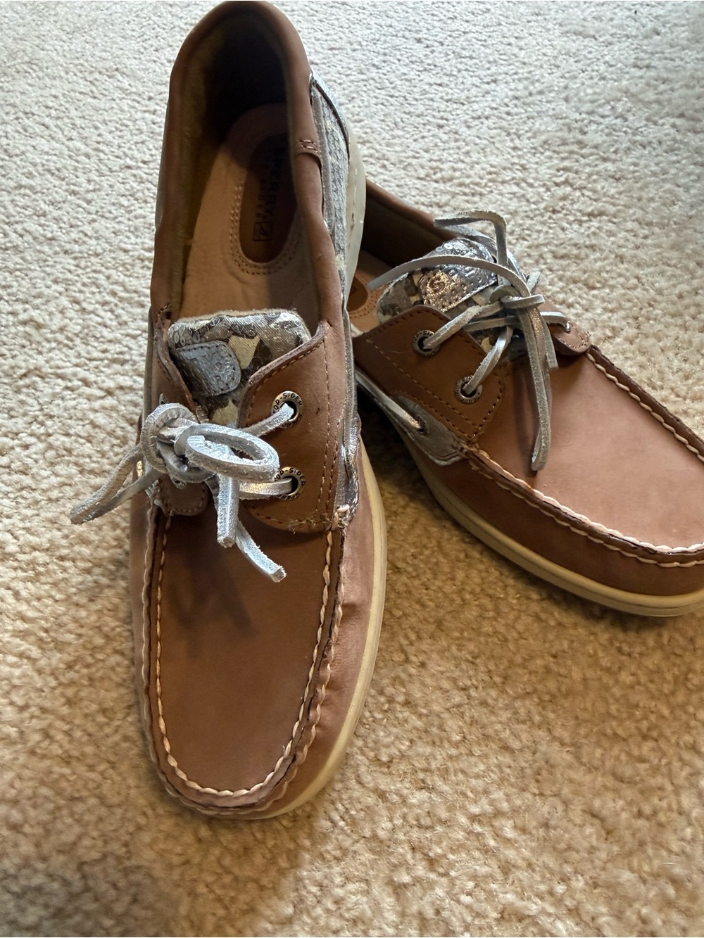 Sperry ‘Bluefish Leopard Sequin’ Leather Boat Shoes with Silver Accents